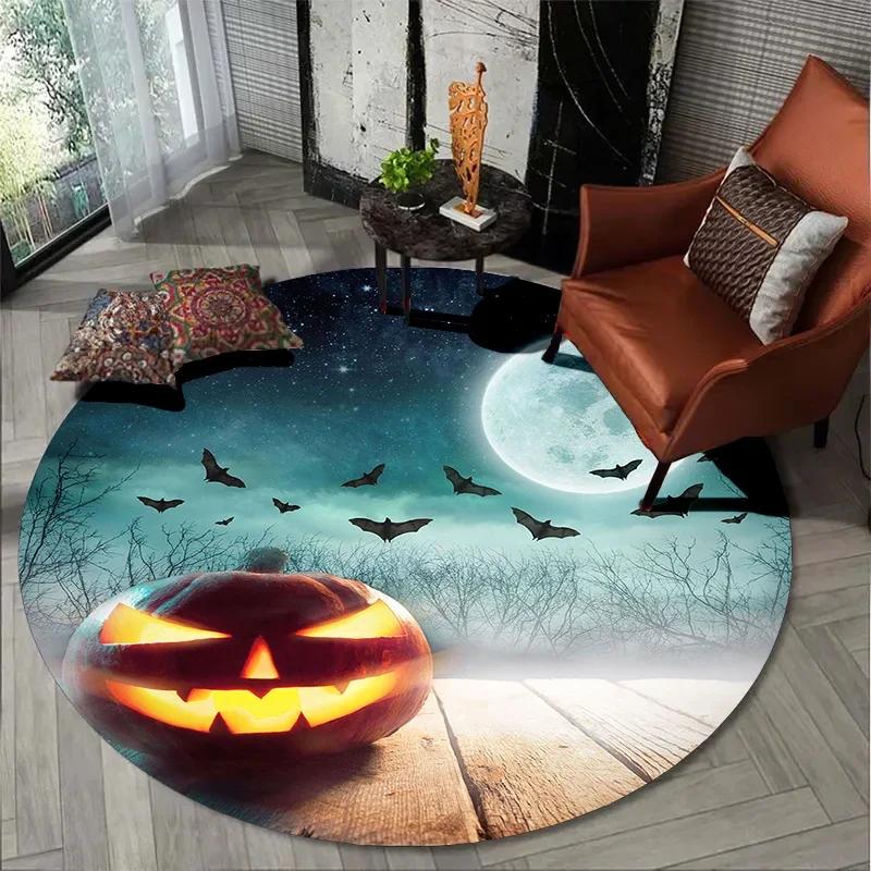 Halloween Atmosphere Carpet Living Room Bedroom Bathroom Mat Children Play Round Floor Mat Home Decoration