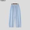 INCERUN 2 Stück Sommer Herren Kurzarm Gestreifte Nähte Hemden und Lange Hosen Übergroße Outfits Sets