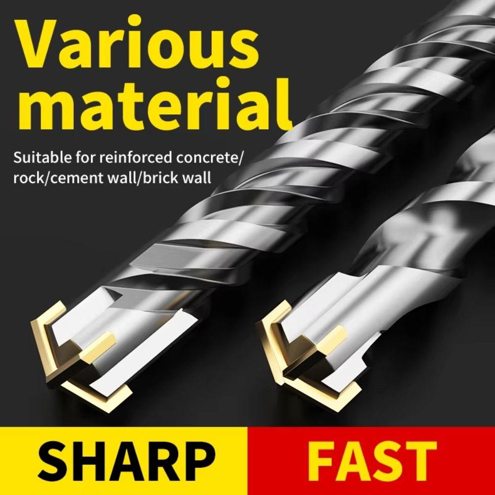 Round Shank Hammer Drill Bits Silver Hammer Accessories Durable Cross Tips  Concrete