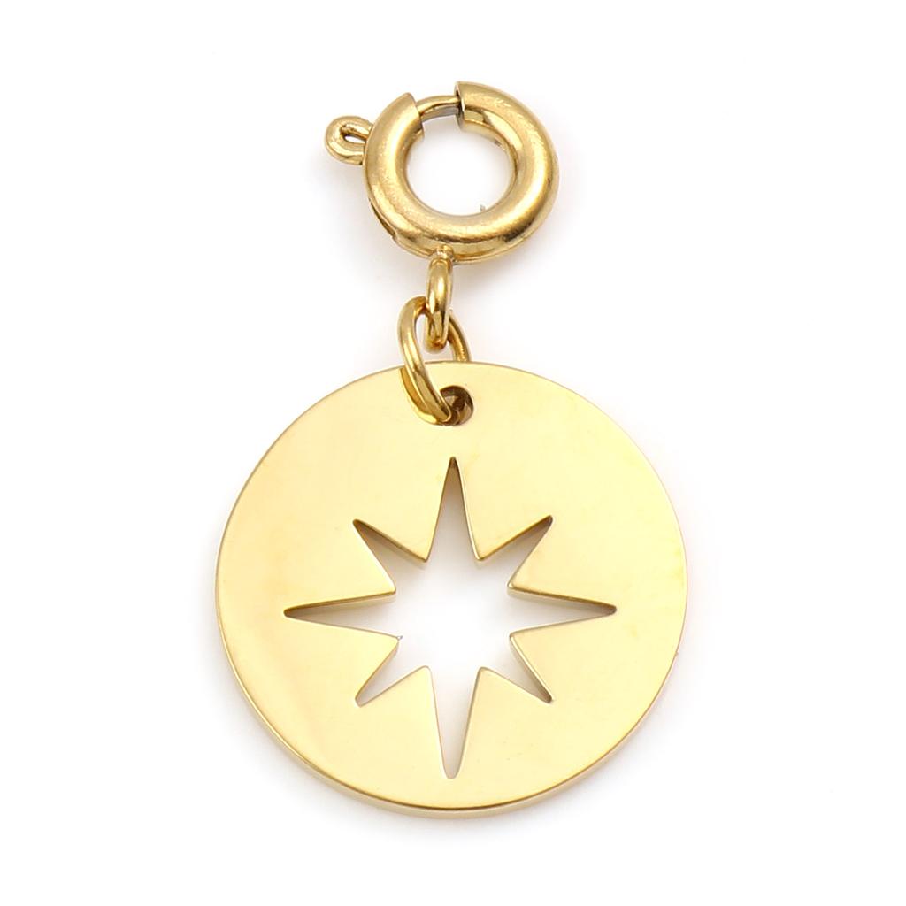304 Stainless Steel Religious Charms Geometric Round Gold Color Metal Pendants DIY Bracelet Women Bohemian Jewelry Making,1PC