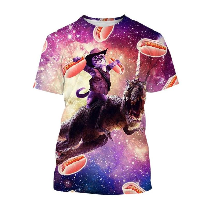 Летняя мужская и женская футболка с милым рисунком кота — фото 17
