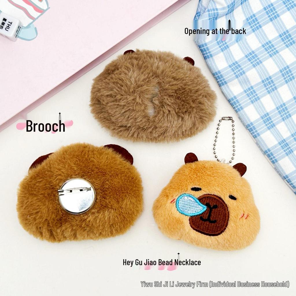 Cartoon Cute Sleeping Capybara Squeaking Pendant Plush Emoji Pin Accessories
