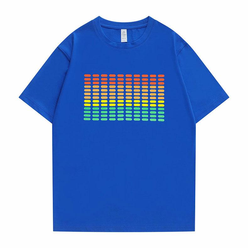 Flashing Music Activates LED Printed Unisexs and Womens Fashionable Loose Casual Short Sleeved New Cotton Trendy Tshirt