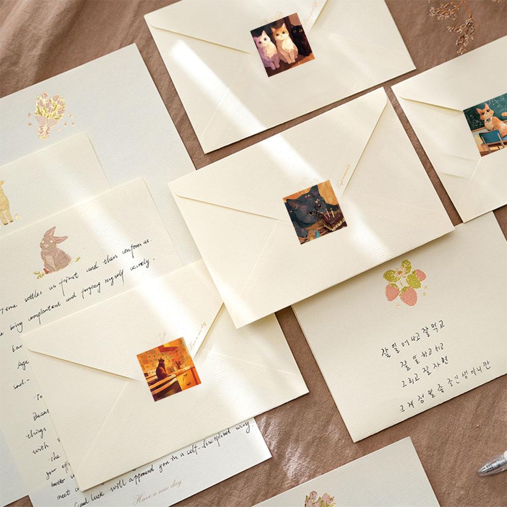 Cartoon Cat Stickers: 500 Sheets/Roll for DIY Journals, Decoration, Envelope Sealing.
