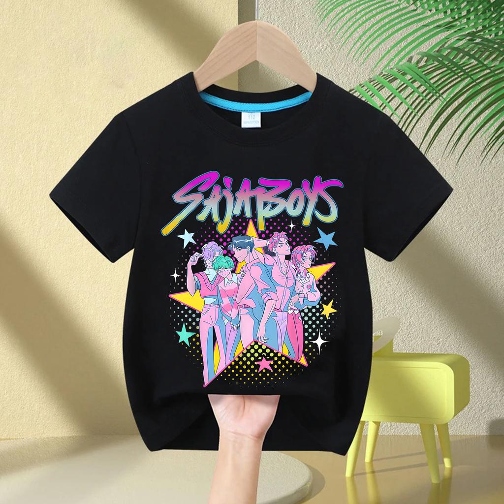 2025 New KPop Demon Hunter Saja Cartoon Boy Round Neck Printed Fashion Casual Kids T-Shirt
