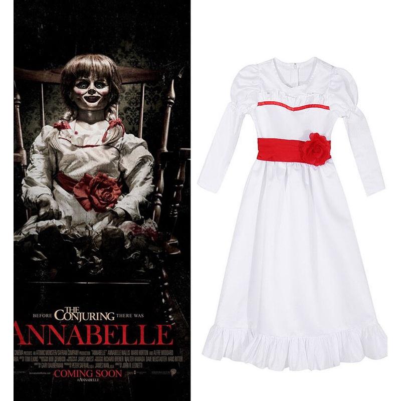 Očarující Annabelle Creation Halloweenská hororová panenka Bílé šaty Pro dívky a dospělé