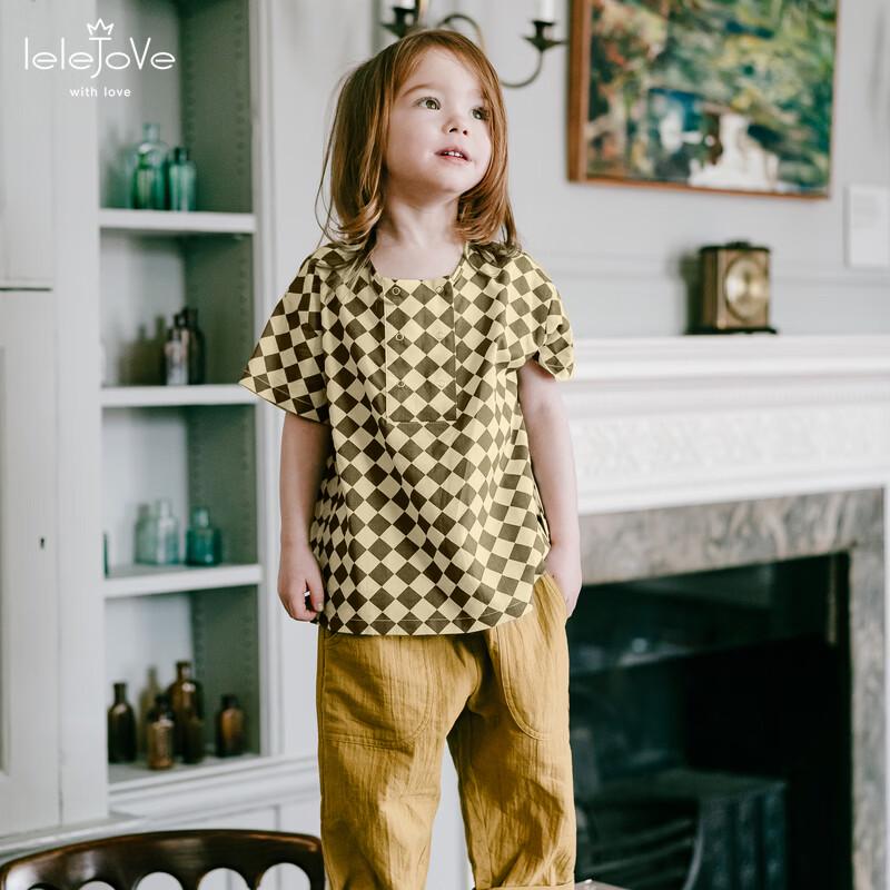 LELE JOVE Kids' Nordic Checkered Short Sleeve T-Shirt