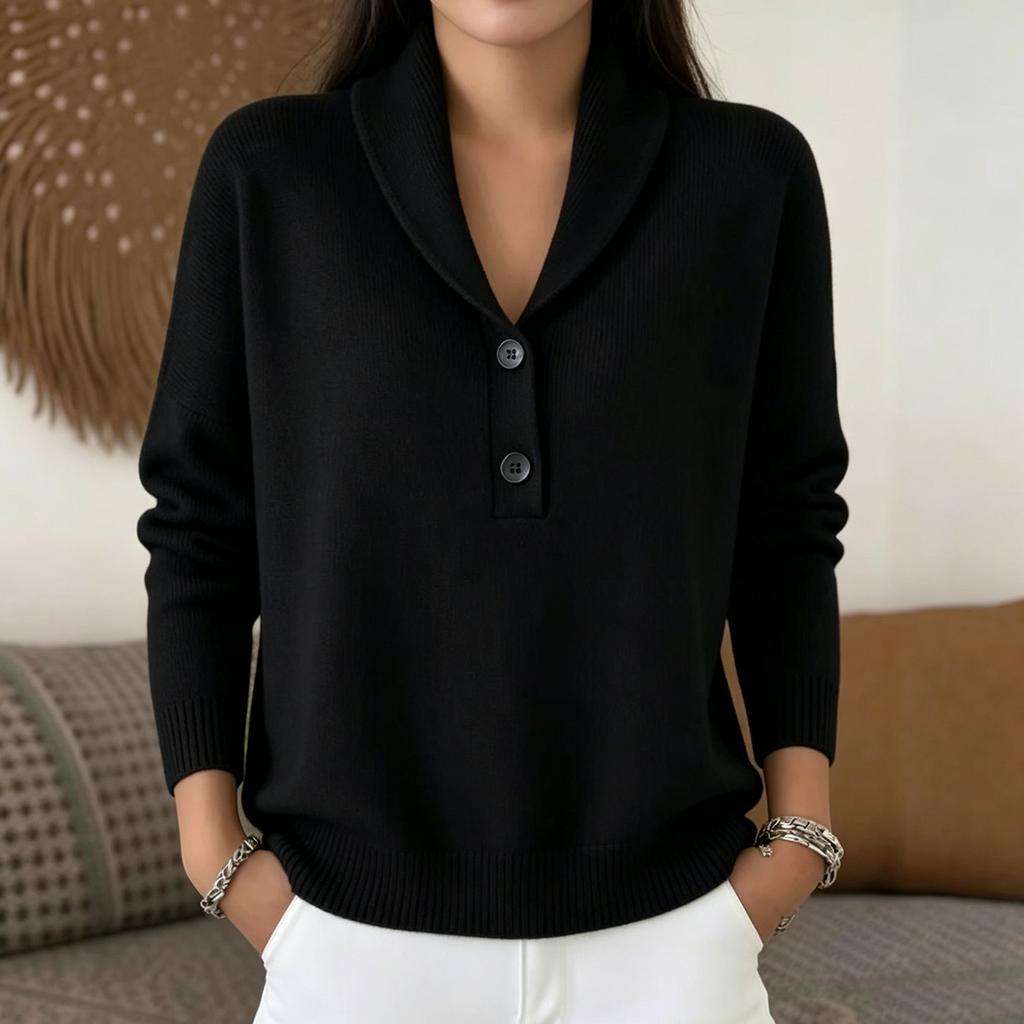 Women's Casual V Neck Button Long Sleeve Knit Pullover Sweater Soft Comfortable Lightweight Top for Everyday Wear