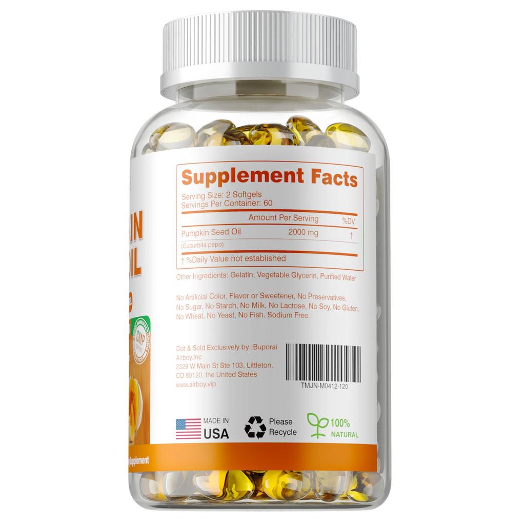Pumpkin Seed Oil Capsules 2000mg for Brain Boost Prostate Urinary Function Health Cardiovascular Health Hair Growth Boost Metabolism