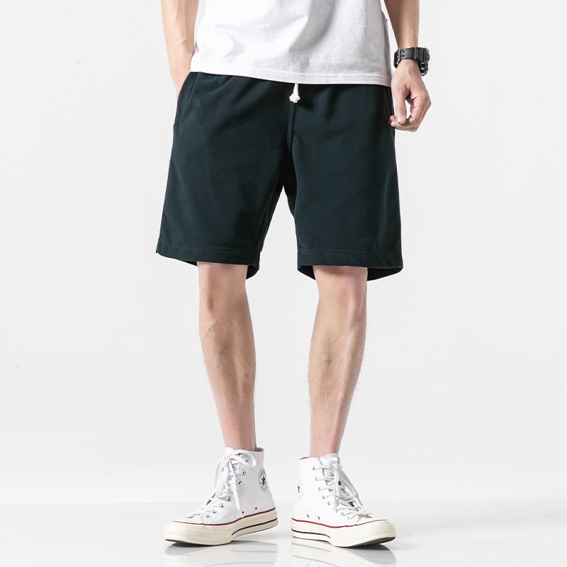 Men's Summer Pure Color Simple Drawstring Athleisure Shorts Men's Fashion Brand All-Matching Couple Loose Straight-leg Cropped Pants