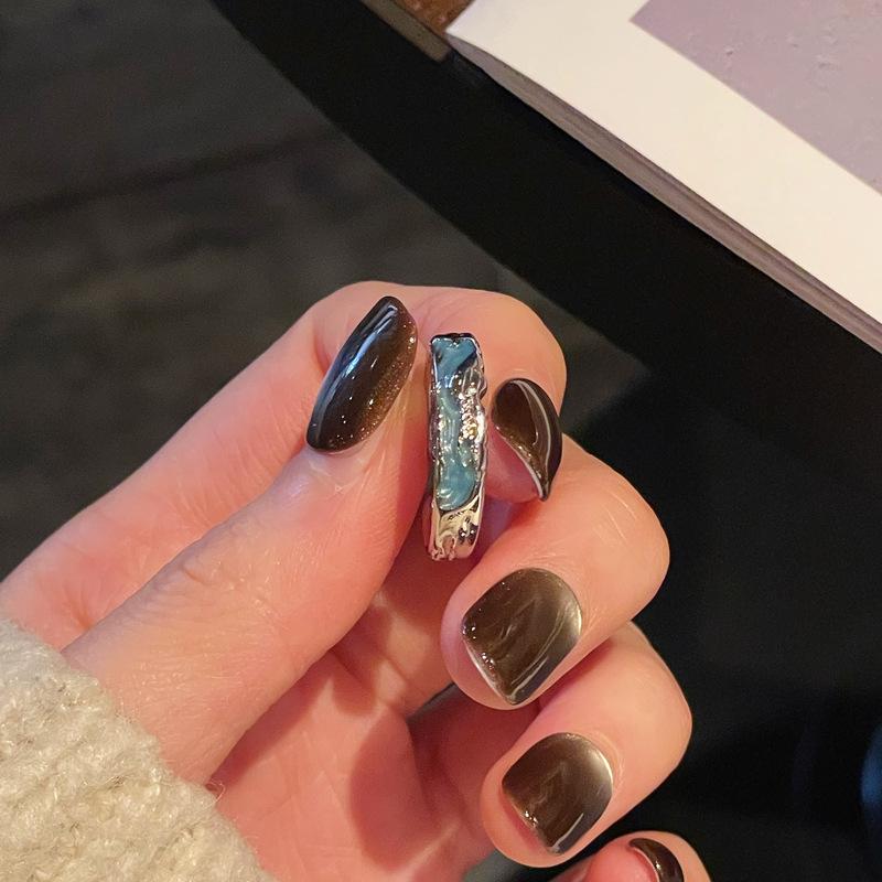 Sea Blue Fashion Dripping Oil Niche High-End Open Ring Zircon Light Luxury Love Accessories Women