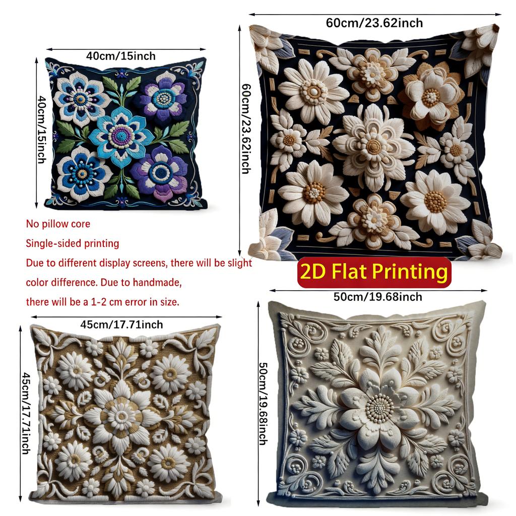 2D Floral Embroidered Pattern Decorative Throw Pillows Pattern Cushion Cover Suitable For Sofa Bedroom Car Pillow Cover