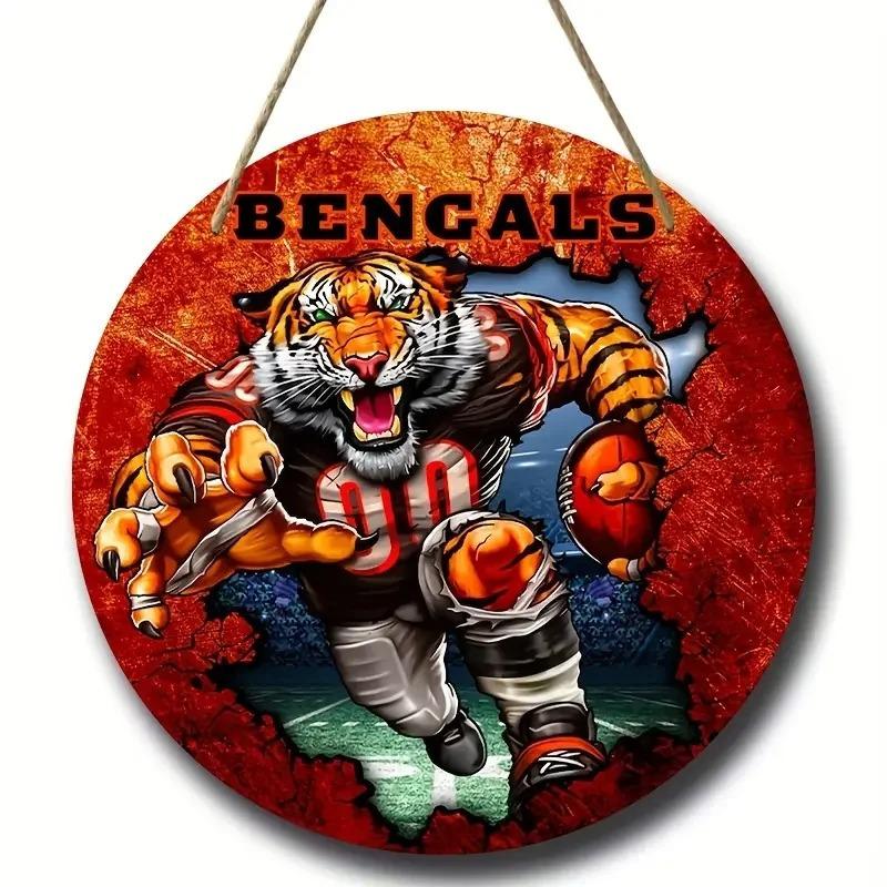 American Football Round Wooden Sign, home Room Holiday Festivals Front Sence Door Wall Hangng Art Sign Decor, Gift for Rugby Fans