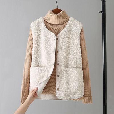 Women Fall Winter Vest Coat Solid Color V Neck Sleeveless Button Closure V Neck Soft Warm Pockets Cardigan Lady Waistcoat