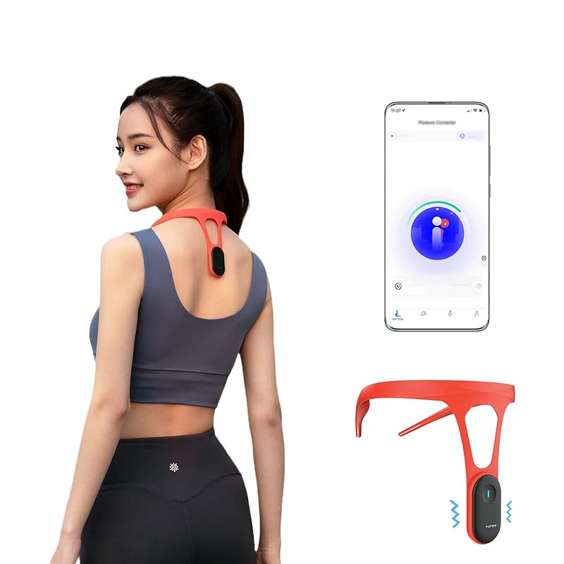 P1 Smart Posture Trainer & Corrector, Control with App, Check Posture in Real Time, Strapless, Boost Health & Temperament (Black)