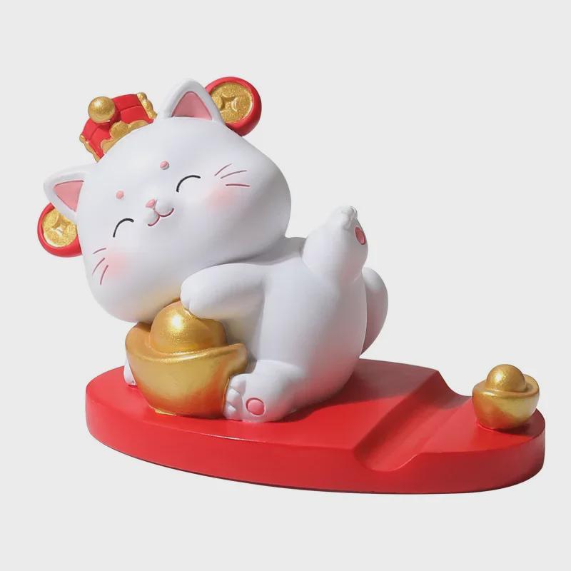 Adorable Lucky Cat Phone & Tablet Stand - Creative Cartoon Desktop Holder Ornament & Gift for Couples
