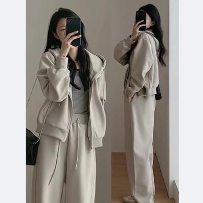 Conjunto de dos piezas de sudadera y pantalón deportivo para mujer, sudadera con capucha y cremallera estilo coreano holgado liso para otoño e invierno, Y2k