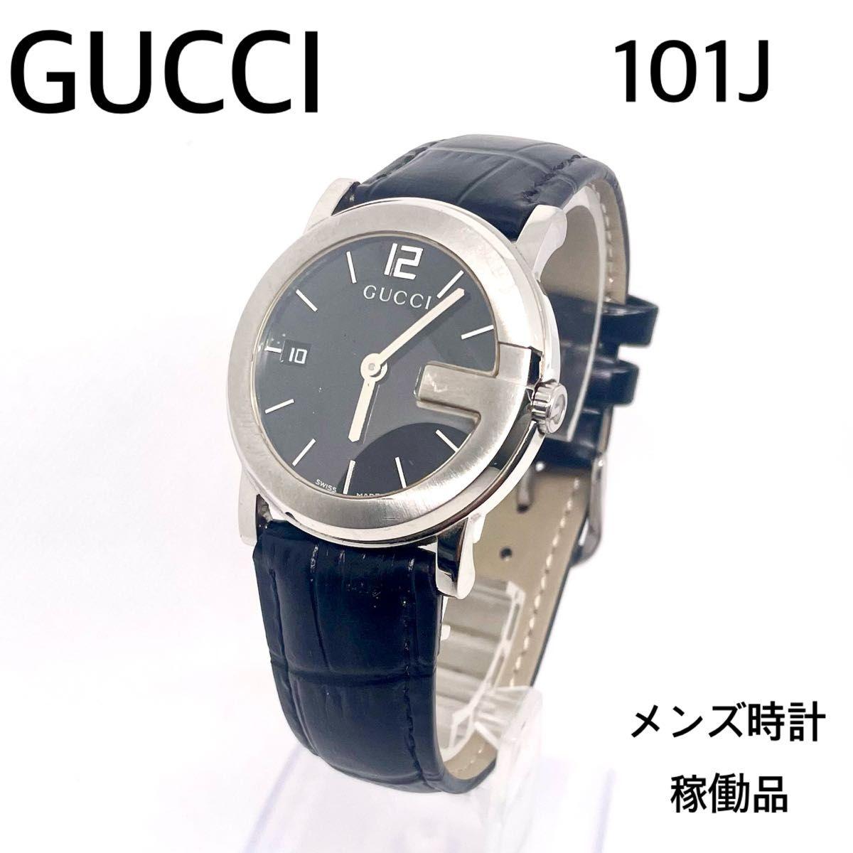 Used GUCCI 101J Gucci Men s Watch Working Item Black Dial New External Strap