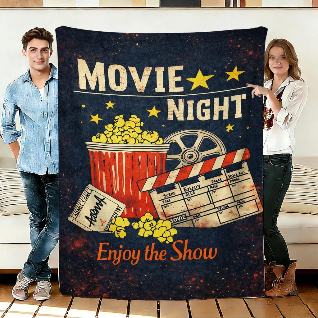 Flannel Movie Blankets Gifts, Vintage Cinema Popcorn Movie Soft Throw Blanket