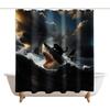 Funny Black Cat Shower Curtains Abstract Quirky Cat and Shark Barn Door Decor Polyester Fabric Waterproof Bathroom Curtains Set