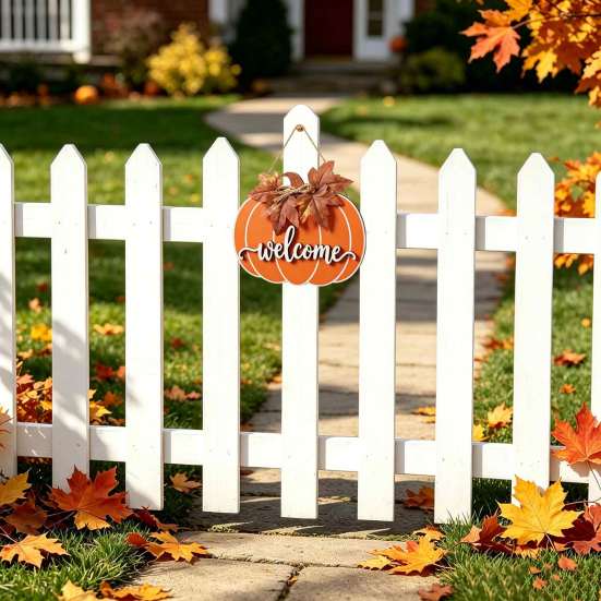 3D Embossed Welcome Text Wooden Pumpkin Sign for Front Door, Rustic Fall Harvest Hanging Pendant with Thanksgiving Party Supplies Letters And