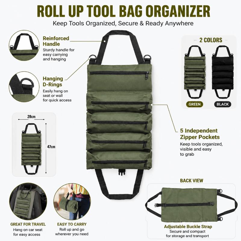 Heavy Duty Roll Up Tool Organizer Oxford Fabric Waterproof Multi Storage Bag Portable Pouch for Mechanics Household Repair