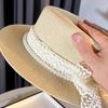 Women'S Linen Beach Sun Hat with Mesh Ribbon Decor, French Style Elegant Summer Sun Protection Hat, Breathable Straw Fisherman Cap with Bow