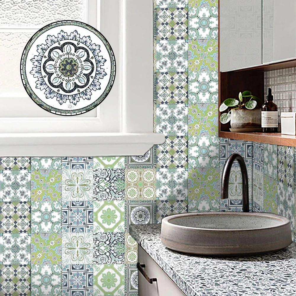 Bohemian Wall Panels Sticker Set - 10pcs Waterproof Peel & Stick Backsplash for Kitchen/Bathroom Renovation (Removable Art)