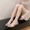 Summer 2025 new rhinestone transparent sandals pointed sandals stiletto half-heel sexy crystal high heels slippers