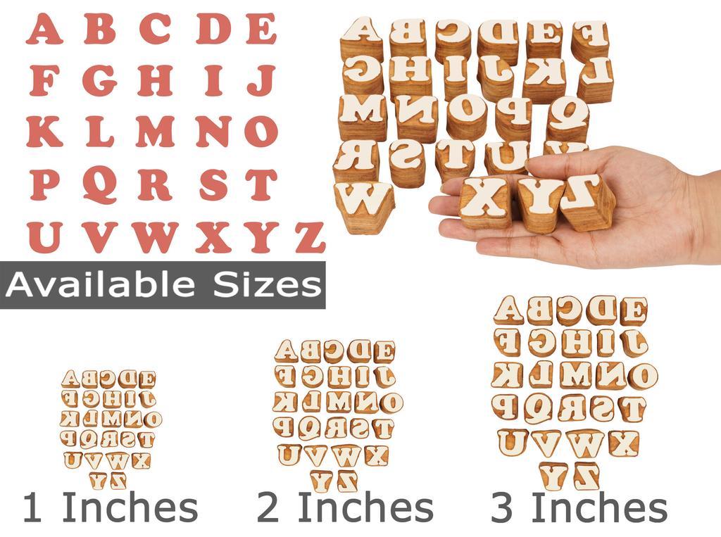 IBA Indianbeautifulart Textile Printing Block Uppercase A-Z Alphabet Hand Carved Wood Letters Wooden Stamp Wood Block