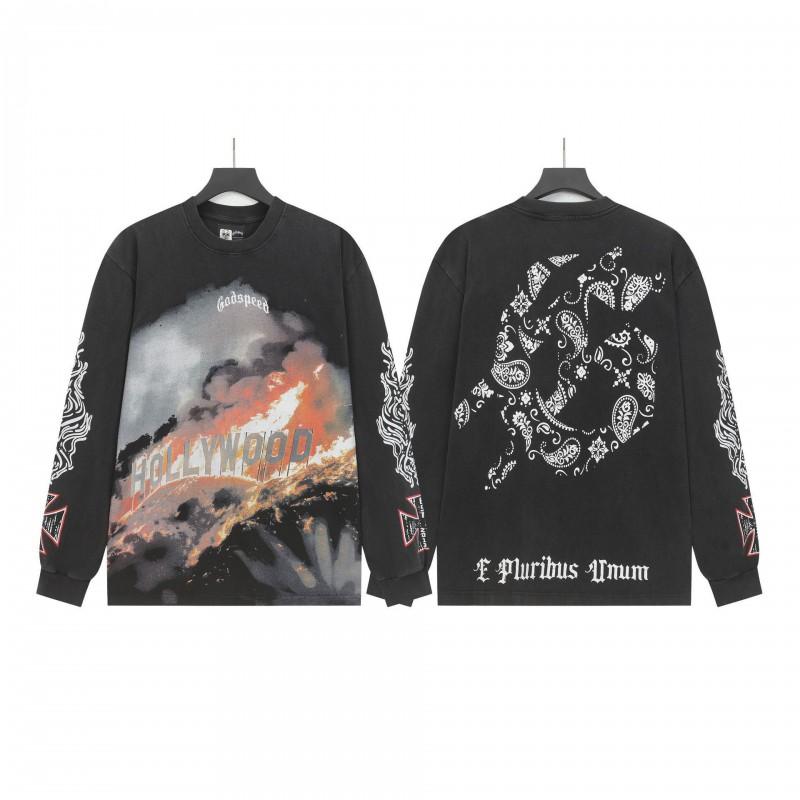 Unisex Vintage Skull Print Washed Cotton Long Sleeve Hoodie Streetwear Loose Fit