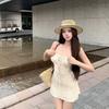 Swimsuit Women's Suspender Solid Color Skirt Two-piece Boxers Slim and Thin Ins Wind Beach Vacation Hot Spring