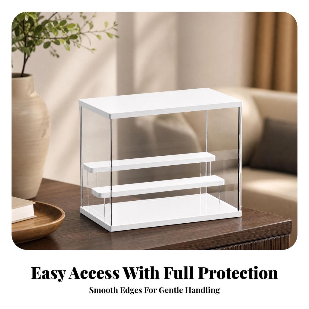 Dust-Resistant Collectible Display Case with White Top and Base spaceSaving