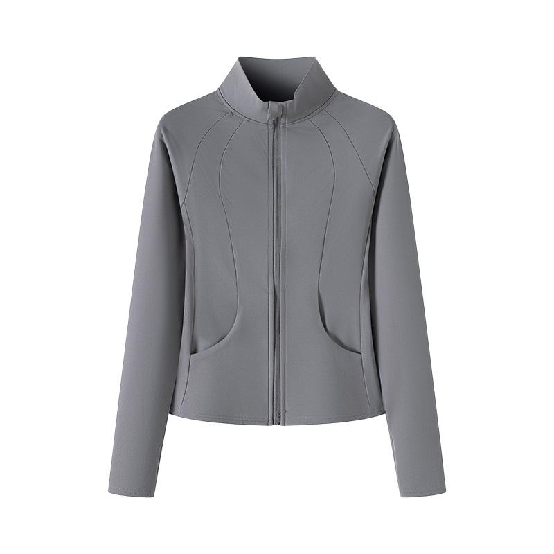 Standing Collar Yoga Coat Women's Casual Sportswear Zipper Slim-fit Plus Fleece Thick Warm Long-sleeved Top