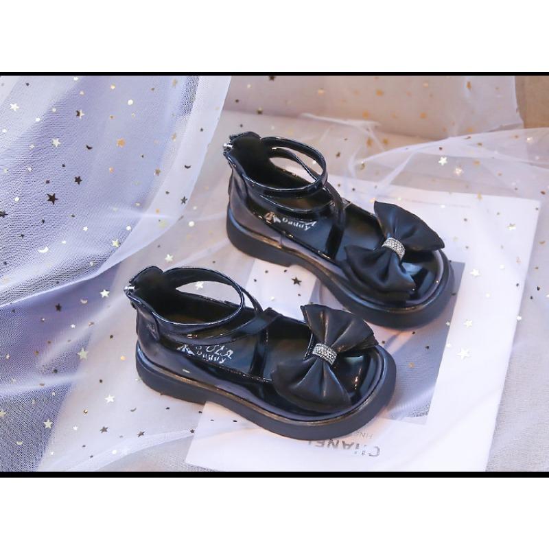 Girls Sweet Bowknot Rhinestone Lolita Princess Kids Leather Single Shoes