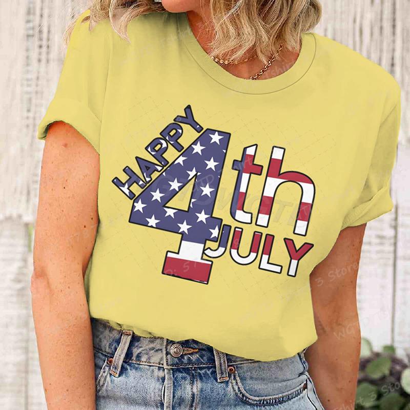 Happy 4th Of July T-Shirts Unabhängigkeitstag T-Shirts Sommer T-Shirt Lässige Kurzarm-T-Shirts Rundhals-Oberteile Damenbekleidung