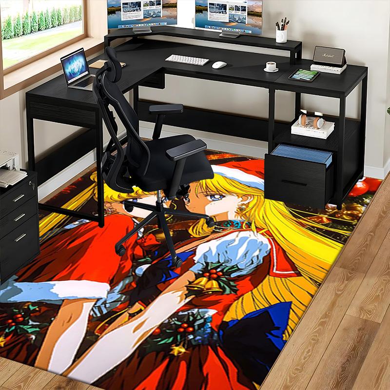 1pc Sailor Moon Christmas Edition Chair Mat - Anime Cartoon Design, Non-Slip Carpet for Office and Home Decor, Suitable for All Seasons.O056