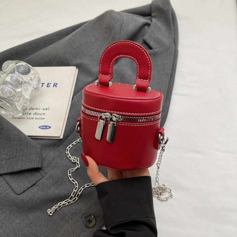 

Корейская версия двойной молнии модная цилиндрическая сумка мини-сумка через плечо с цепочкой ретро женская сумка-мессенджер простая литературная сумочка бордовый