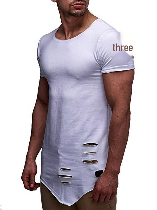 T-shirt Uni Homme Unisexe Coupe Ample avec Ourlet Irrégulier et Détails Déchirés.