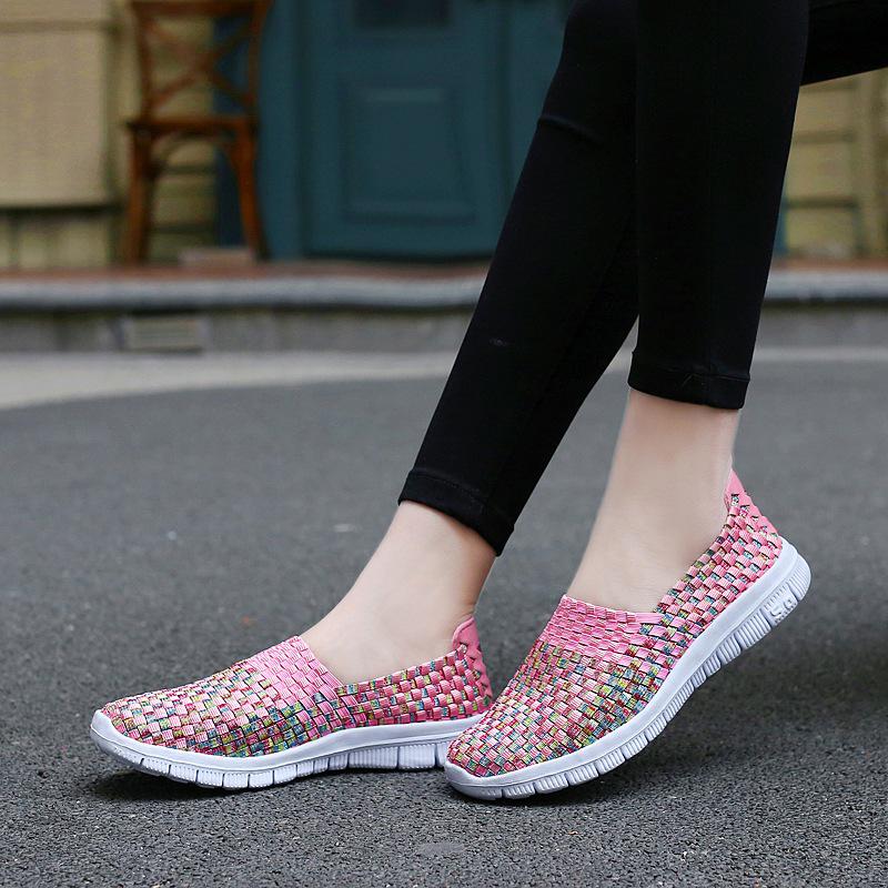 Jesień nowe buty damskie wiosenno-letnie tkane sportowe casualowe buty elastyczna taśma trend mody ręcznie robione damskie pojedyncze buty