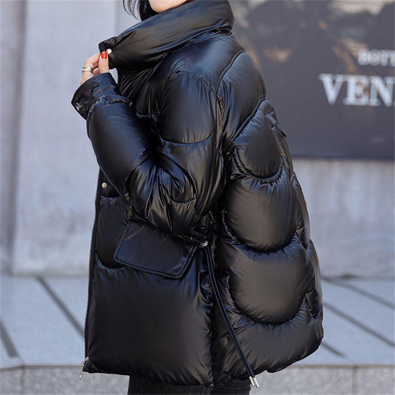 New Winter Jacket Parkas Women Glossy Down Cotton Jacket Hooded Parka Warm Female Cotton Padded Jacket Casual Outwear