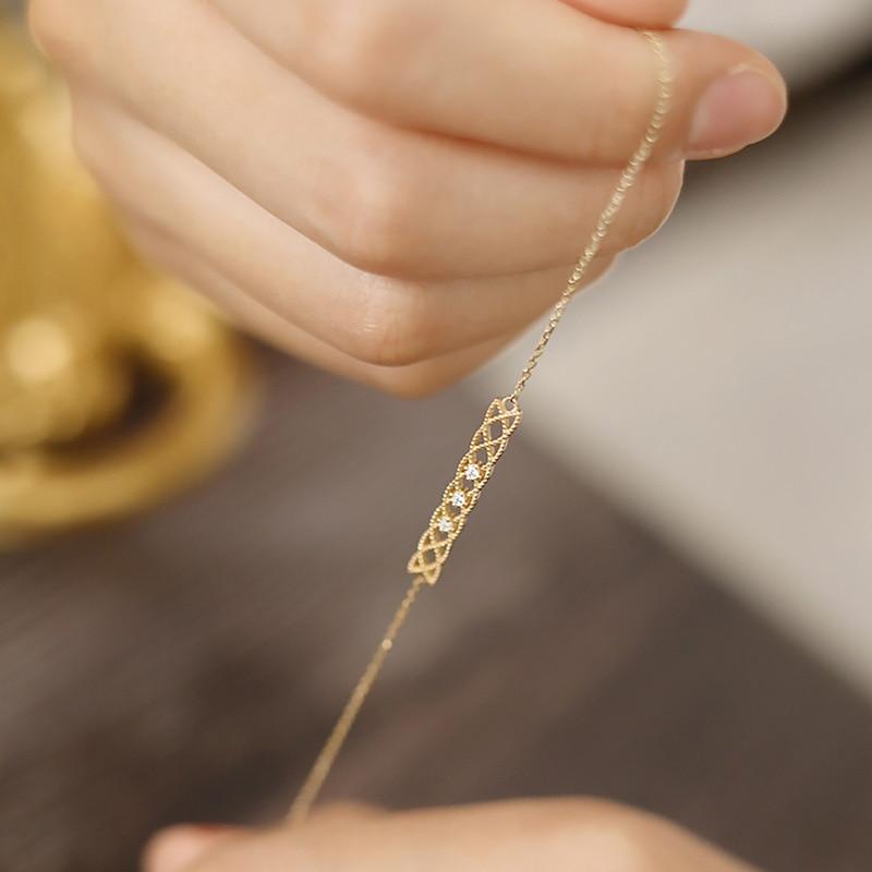 S925 Sterling Silver Plating 14K Gold Light Luxury Retro Hollow Zircon Bracelet For Womne Sweet Jewelry Gift