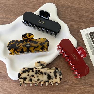 1pc Korean Gold Standard Rectangular Grip Clip Square Retro Tortoiseshell Color Hair Clip Shark Clip At the Back of the Head