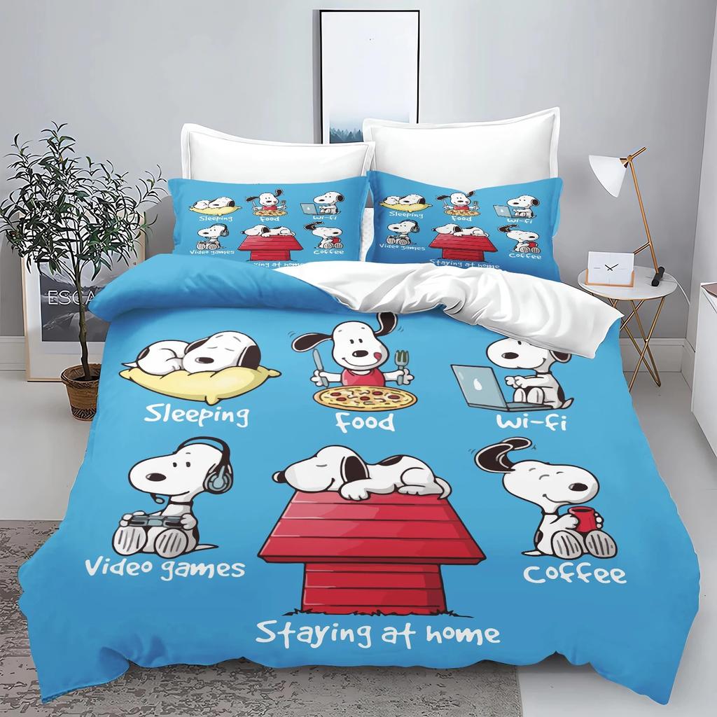 3D NEW Luxury Anime Snoopy Bedding Set Cartoon Children Bedroom Quilt Cover Boy Girl Bedclothes For Children Anime Home Gift