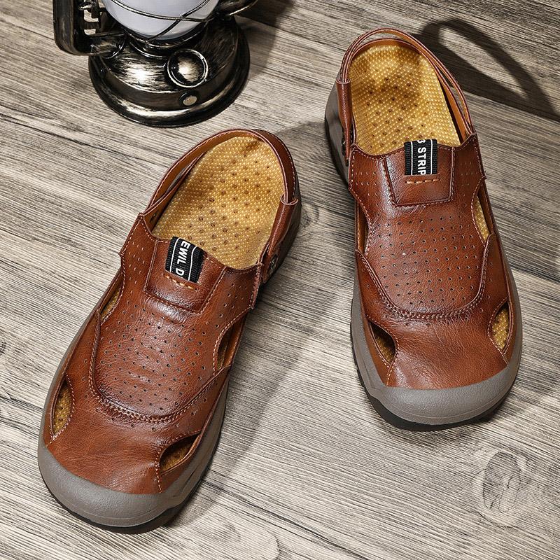 

Fashion Quality Summer Men Sandals Leather Handmade Wade Non-slip Beach Sandals Men Outdoor Comfort Soft Sole Casual Lightweight Sandals 38 коричневый