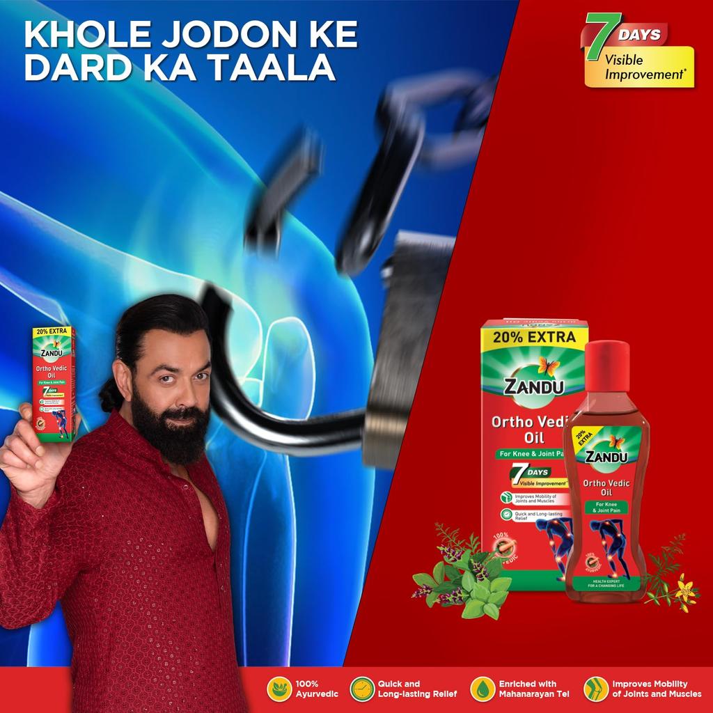 Zandu Ortho Vedic Oil 120 ml x Pack Of 2 Ayurvedic Massage Oil For Knee Joint And Muscle Comfort Herbal Body Oil For Daily Care