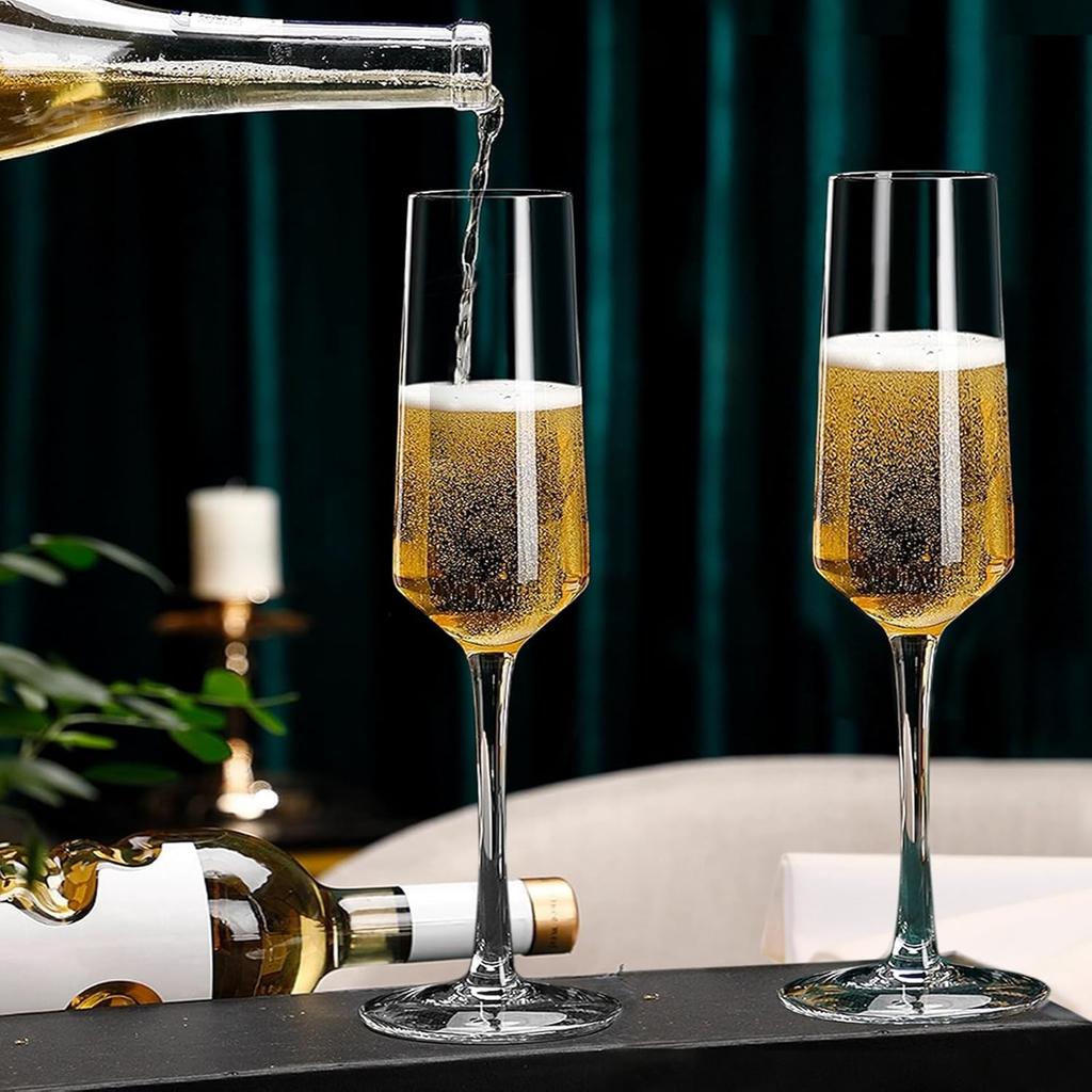 Champagne Glasses Set of 8, 8oz Clear Flutes for Wedding, Party, Prosecco & Mimosas