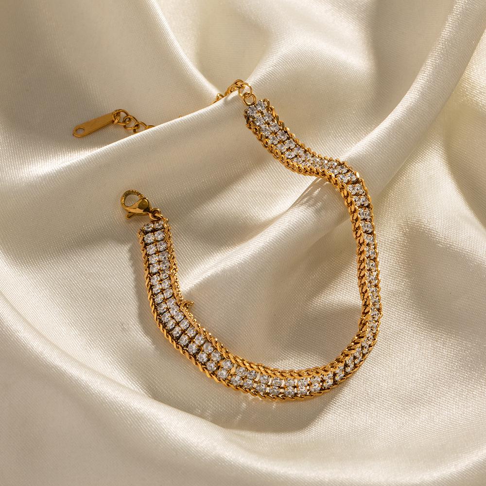 European and American ins wind 18K gold double-layer white zircon bracelet versatile titanium steel non-fading bracelet wholesale