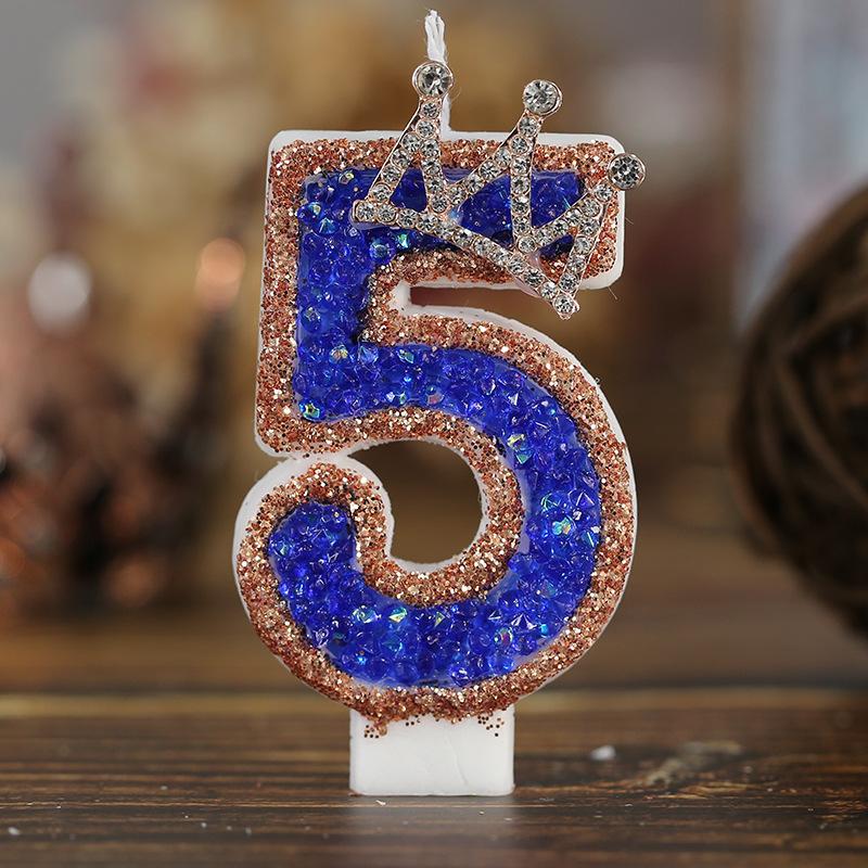 Niebieska Korona Świeczka Urodzinowa Cyfry 0-9 Świeczka z Brokatem Świeczki na Tort Dekoracja na Imprezę Cupcake na Rocznicę