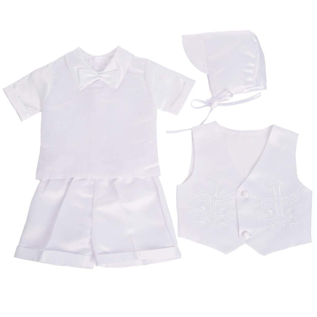 Dressy Daisy Christening Short Sleeves with Sizes Months Boys' Outfit, White, Bonnet, 0-3